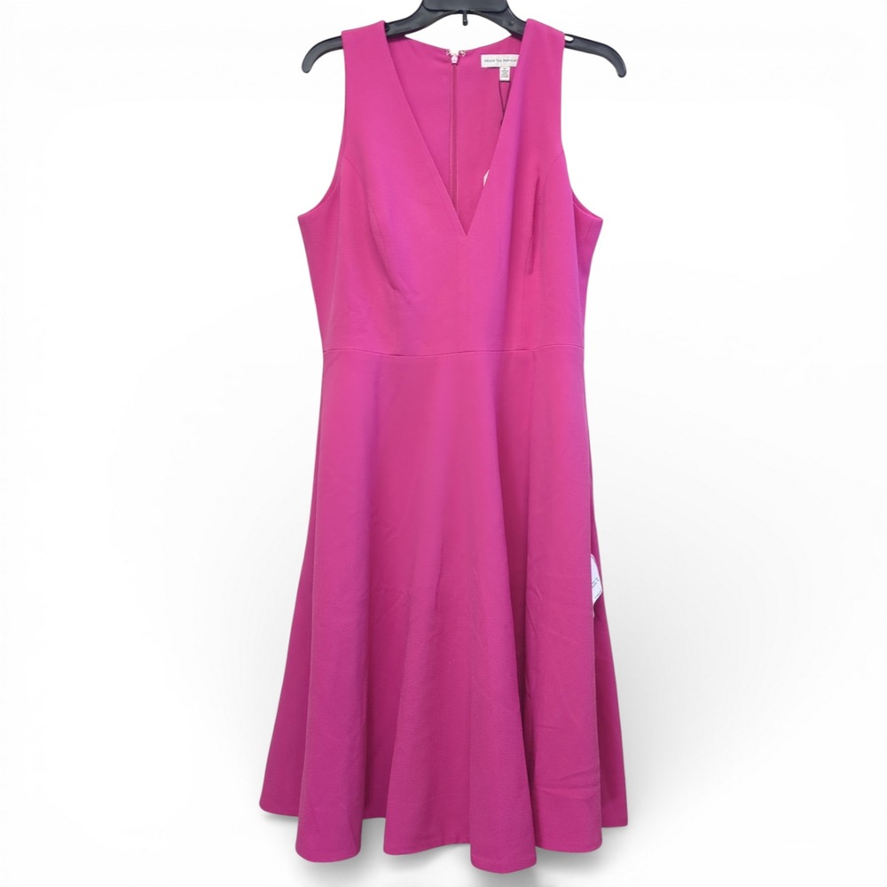 Dress the Population Catalina V Neck Fit and Flair Dress XL Bright Fuschia Party - Picture 2 of 9